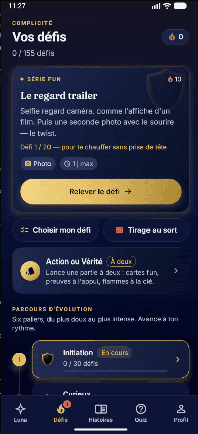 Ozer Challenges screen: today’s challenge and evolution tracks