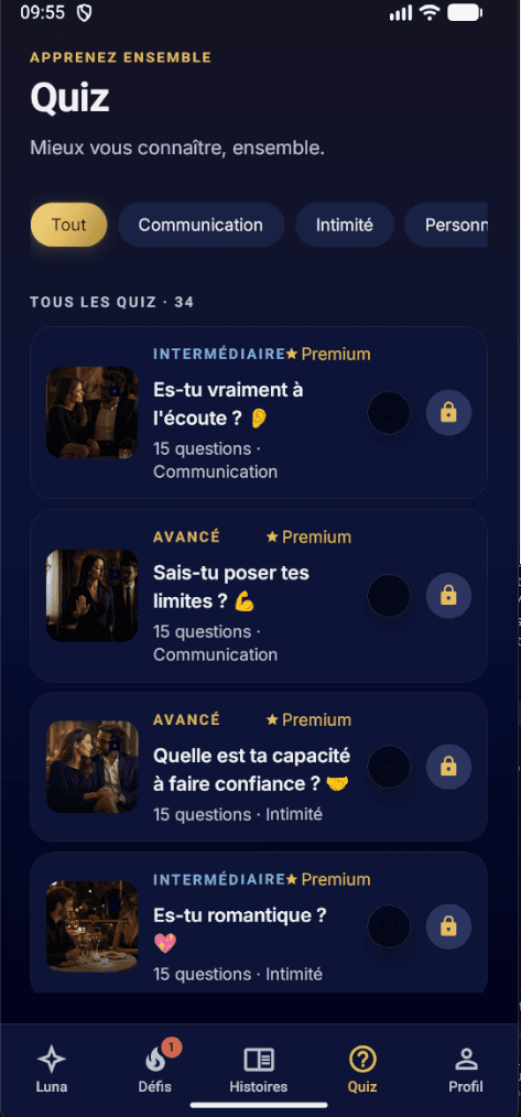 Lista de quizzes Ozer: comunicación, intimidad, confianza