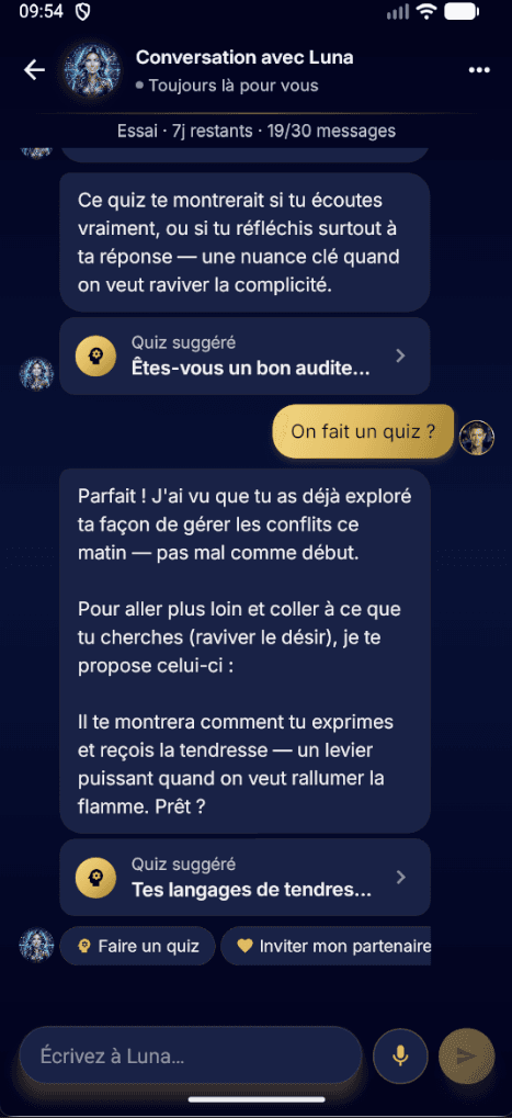 Conversation avec Luna, coach IA